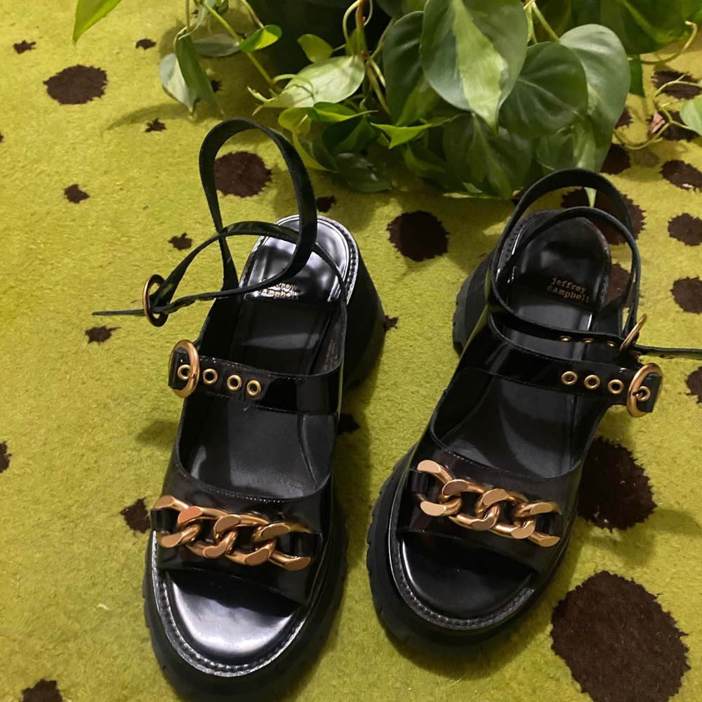 Jeffrey Campbell Black Sandals with Gold Accents
